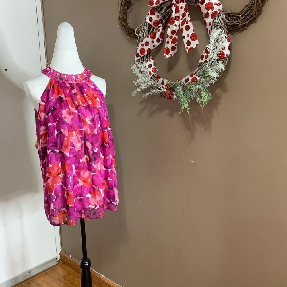 AA FLORAL TUNIC WITH BEADED COLLAR SIZE SMALL - Picture 2 of 8